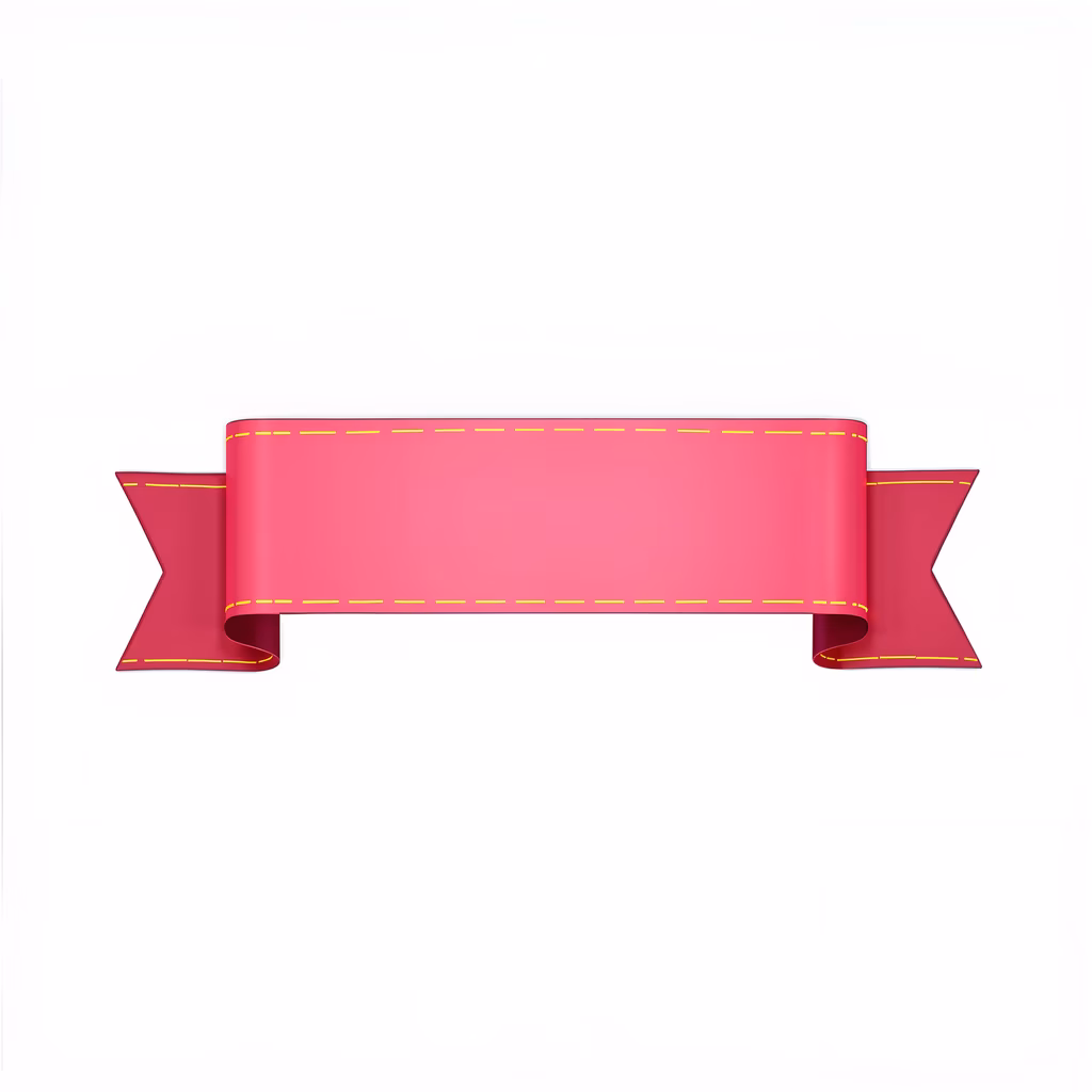 Vibrant pink ribbon with yellow stitching on a clean white background.