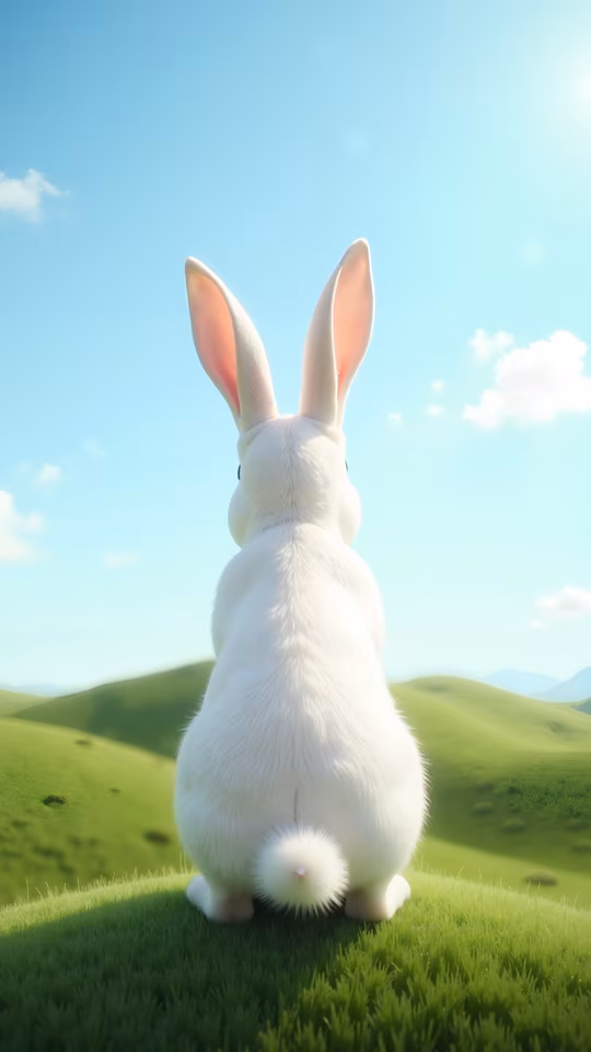White Rabbit in Pastoral Landscape