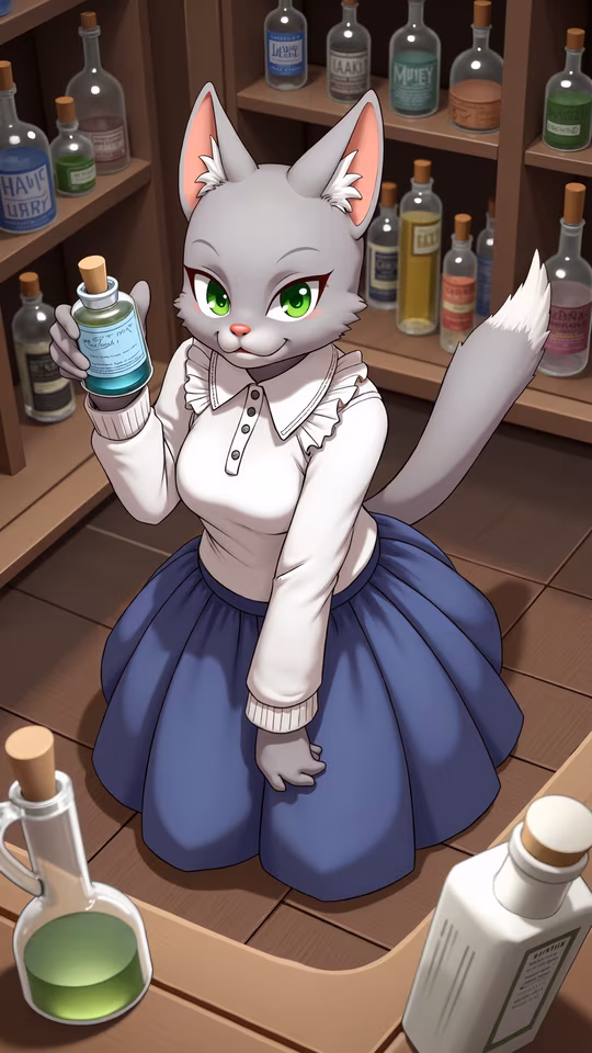 Cartoon Cat Holding Potion