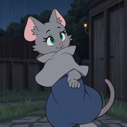 Cartoon Cat in Rain