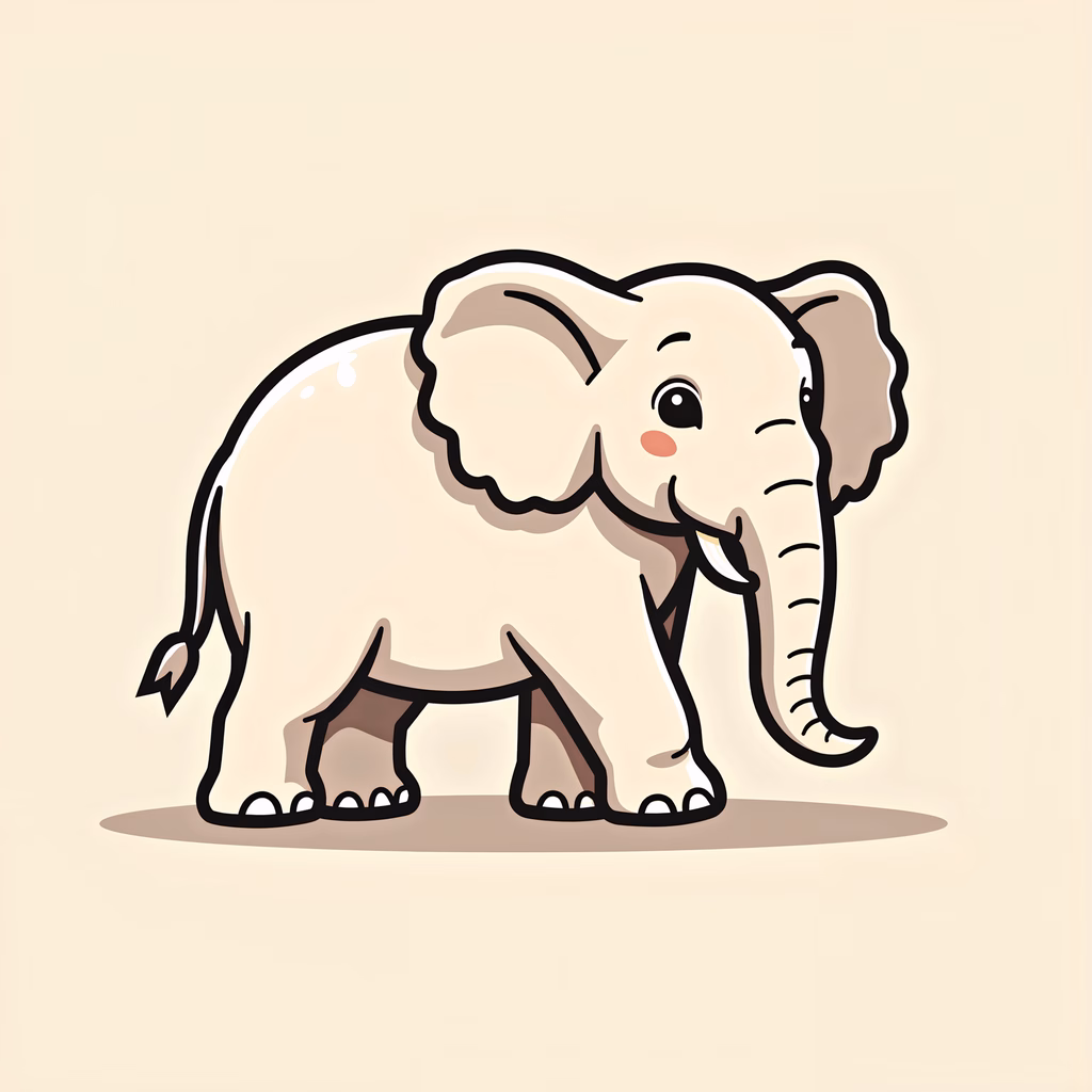 A delightful cartoon elephant in soft pastels, perfect for children's art.