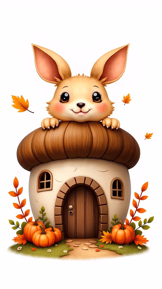 Cartoon Rabbit on Mushroom House