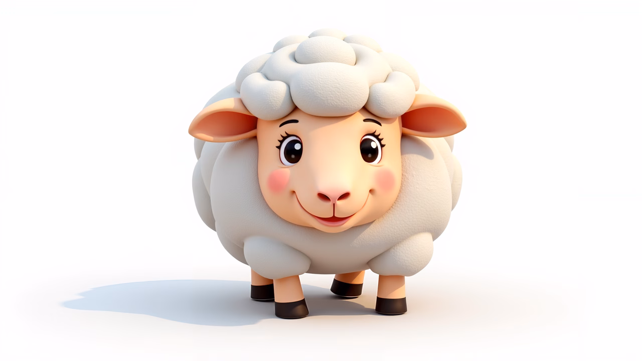 Cute cartoon sheep with rosy cheeks and soft wool.