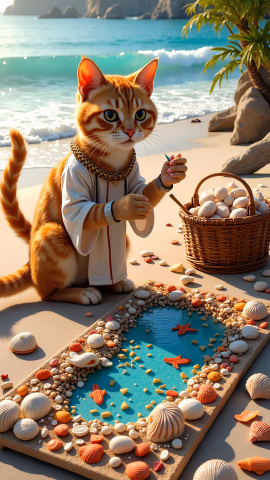 Cat Artist on the Beach