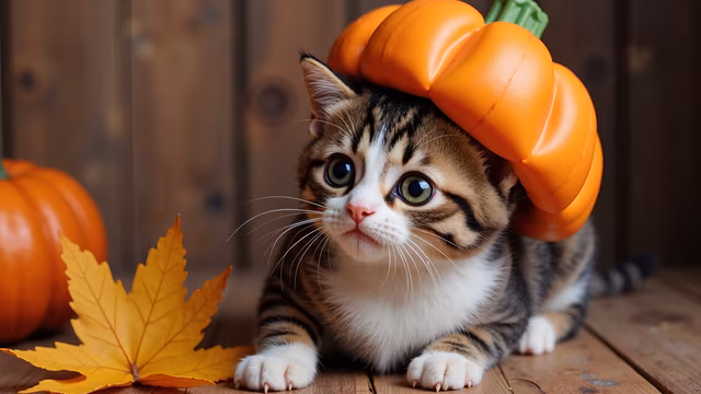 Cat Wearing Pumpkin Hat