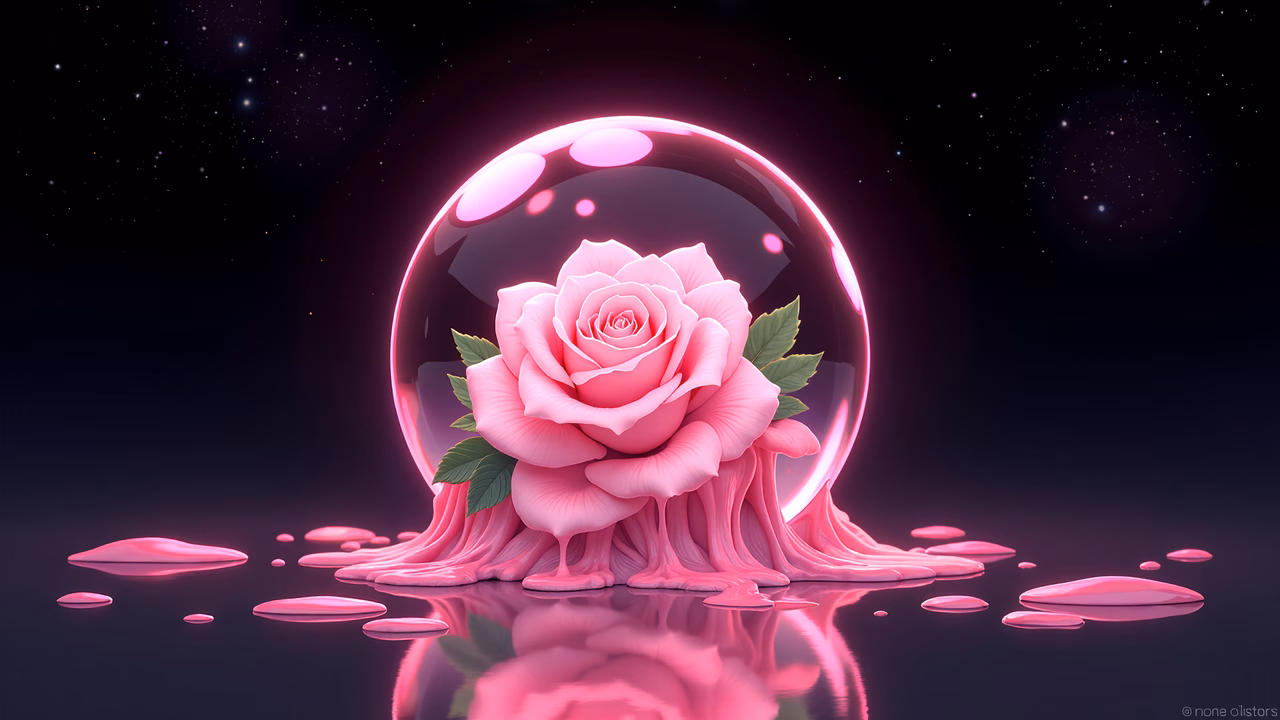 Enchanting crystal rose in a fantastical night sky.