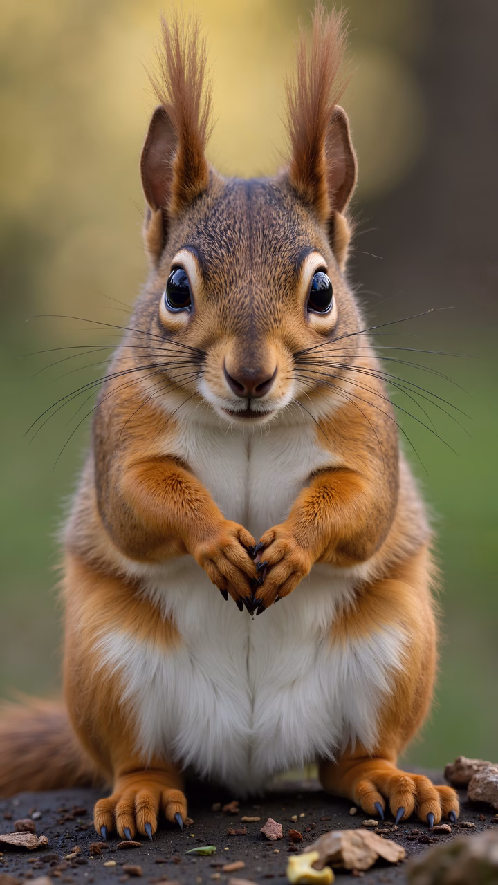 Close-up of a curious squirrel with detailed fur and expressive eyes.