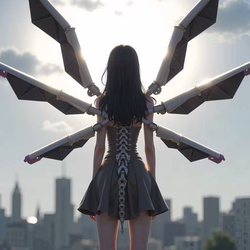 Cyborg Girl with Mechanical Wings