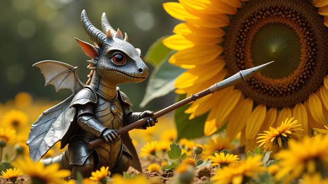 Dragon Knight Among Sunflowers