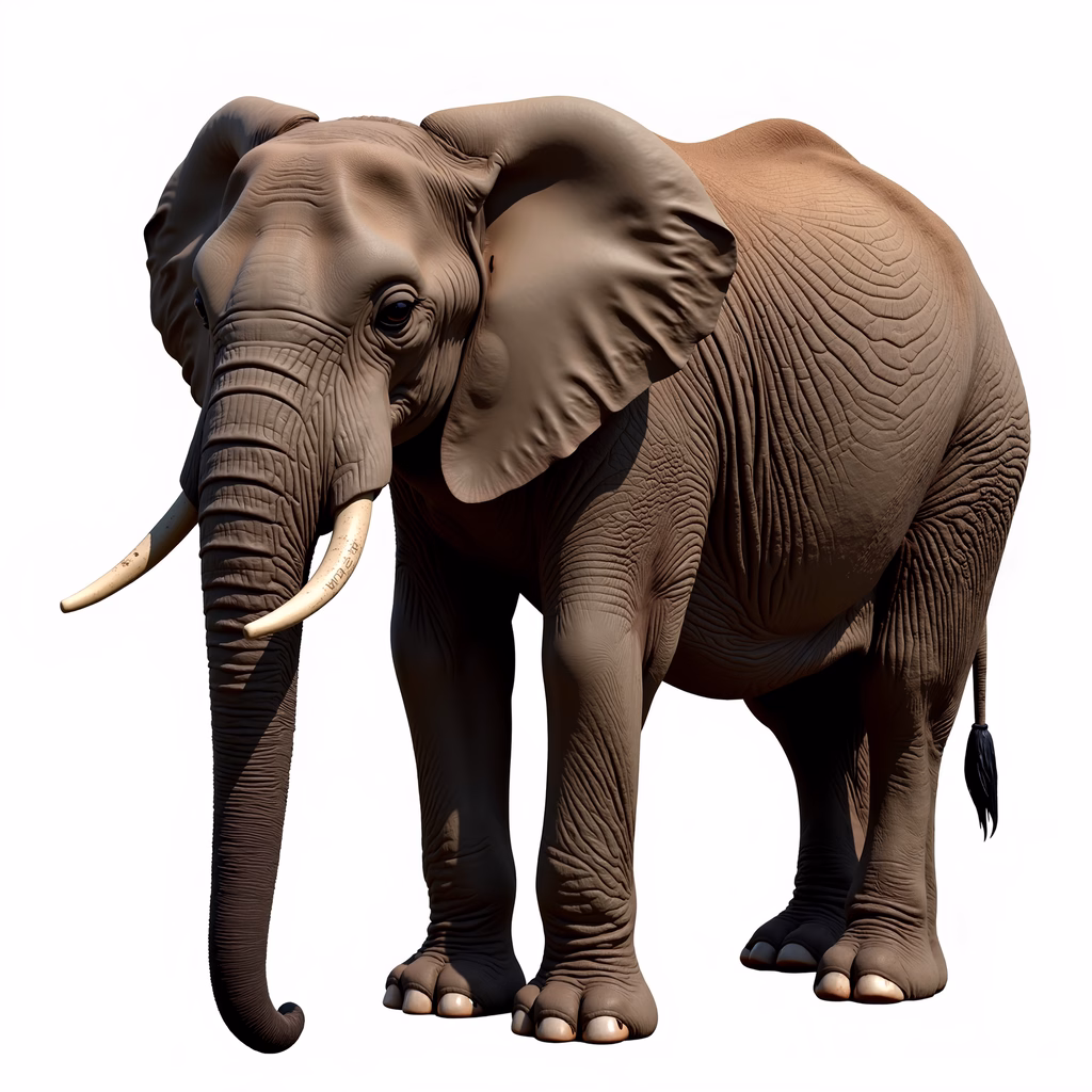 Detailed illustration of an elephant, emphasizing realism and texture.