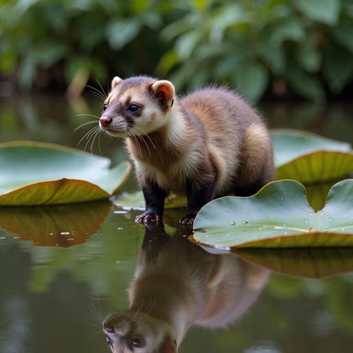Ferret on Lily Pad
