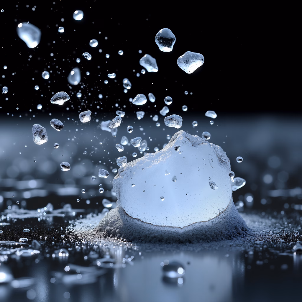 Close-up of melting ice crystal against dark background, capturing the ethereal beauty of nature.