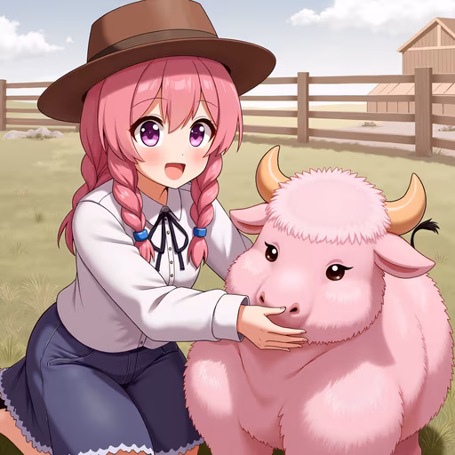 Girl Petting Pink Yak