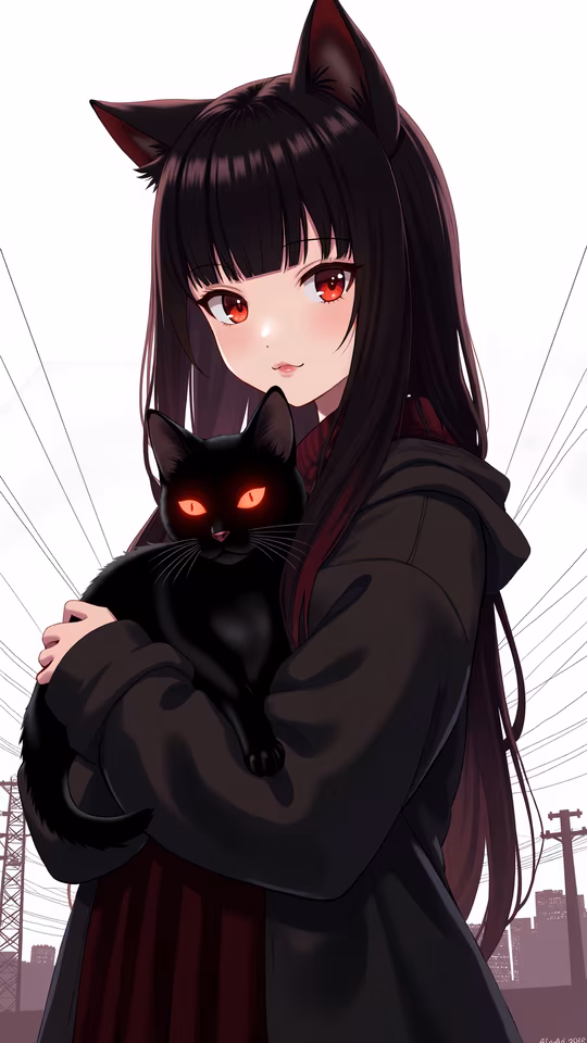 Girl with Black Cat