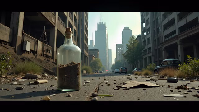 Glass Bottle Amidst Urban Decay