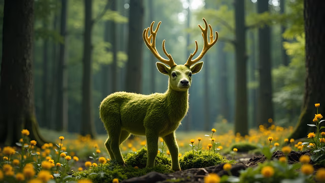 Green Deer in a Forest