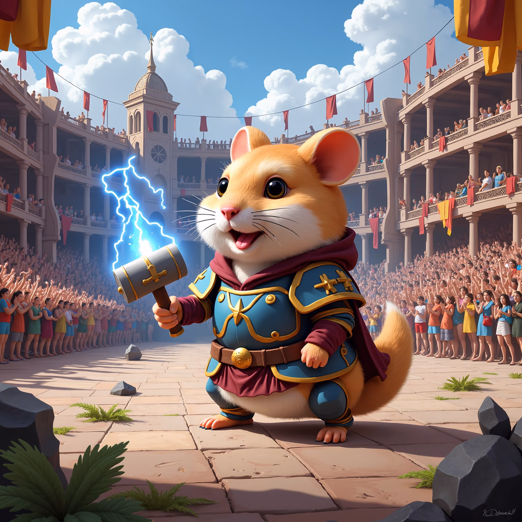 Hamster gladiator in an ancient arena, ready for battle!