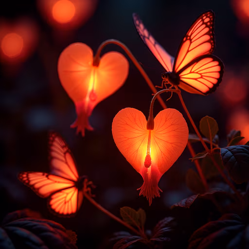Heart-Shaped Flowers and Butterflies