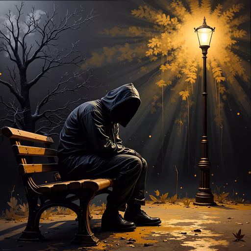 Lonely Figure Under Streetlamp