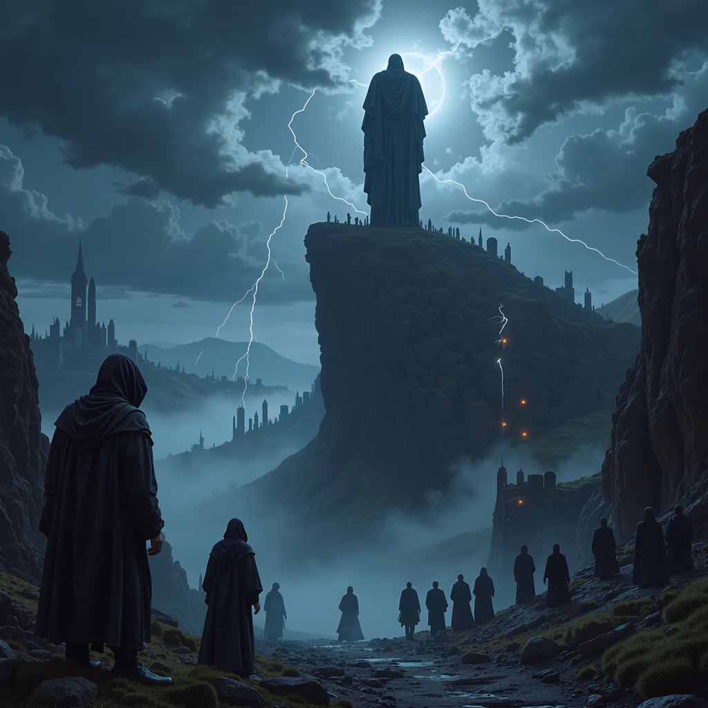Mysterious monument under stormy skies, inspiring awe and wonder.