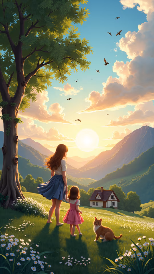 Mother and Daughter Watching the Sunset