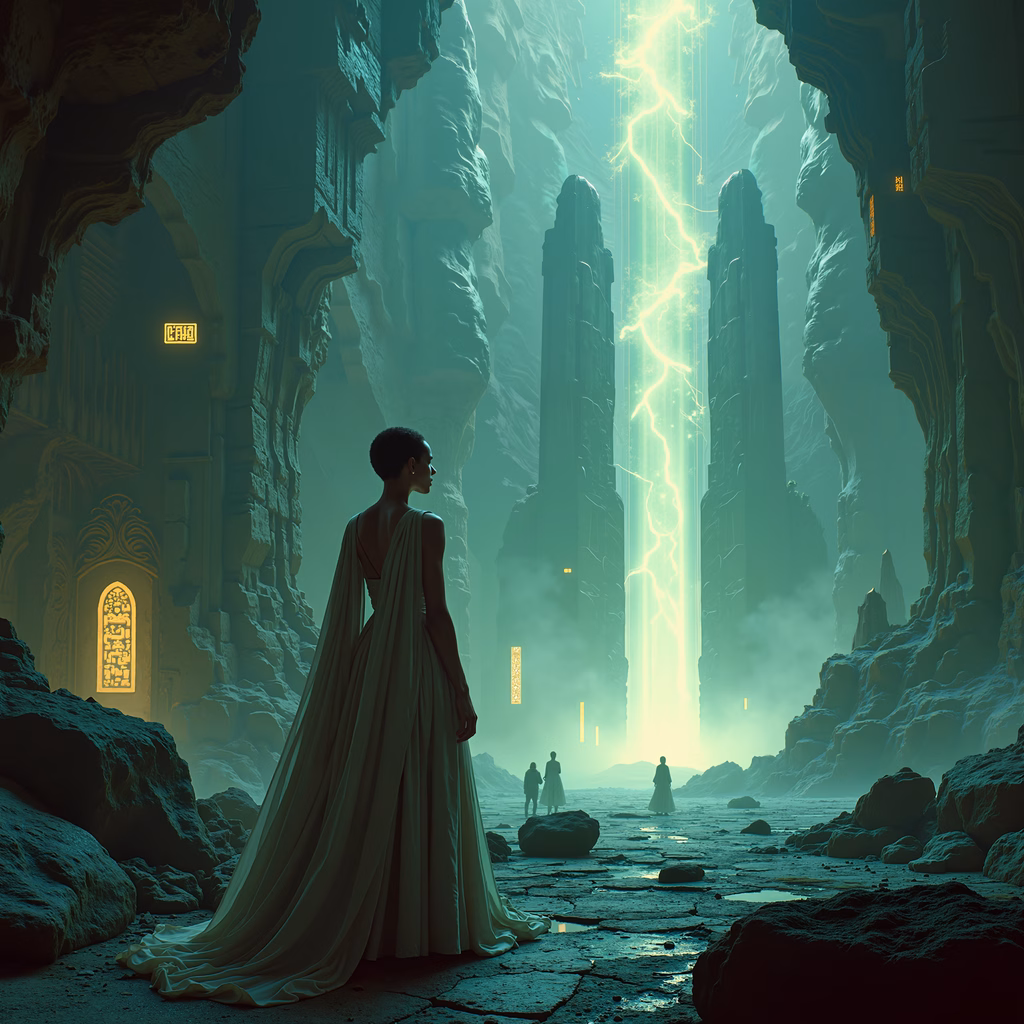 Mysterious cave portal, mystical journey, fantasy adventure
