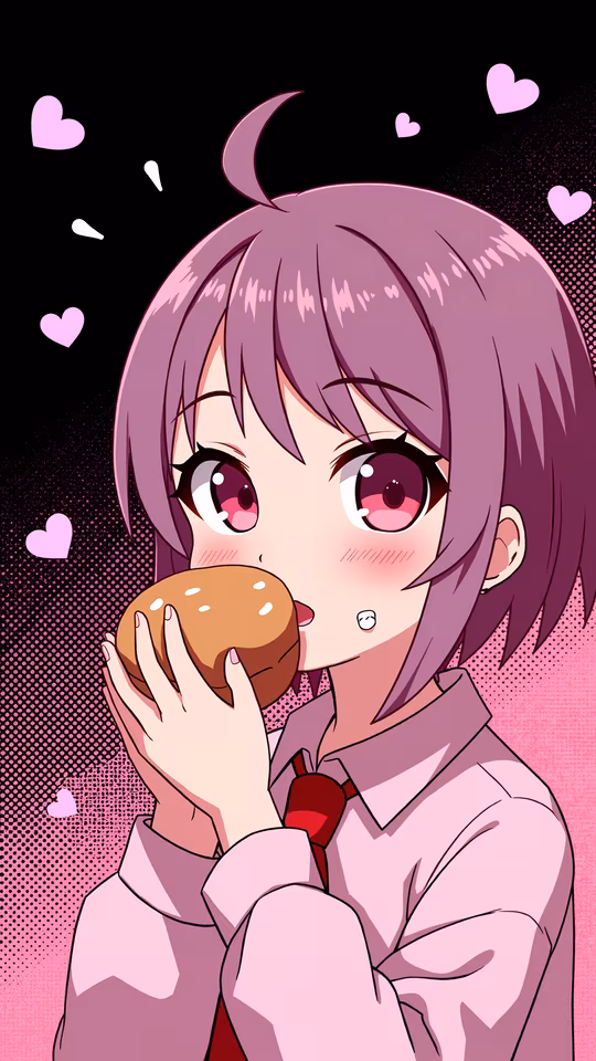Pink-haired Girl Eating Burger