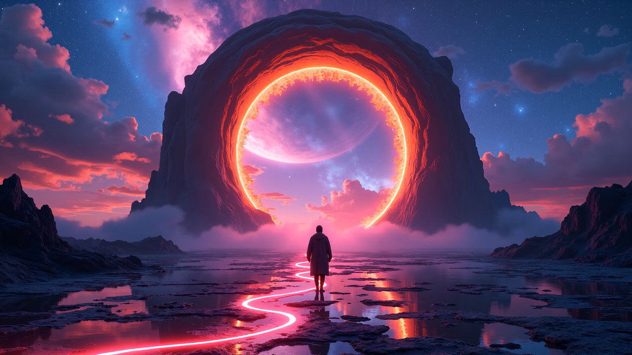 Mystical portal leading to another world, surreal fantasy landscape