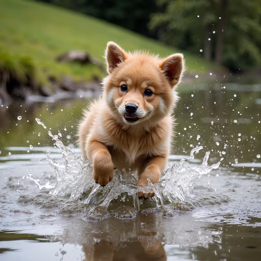 Puppy Running Through Water