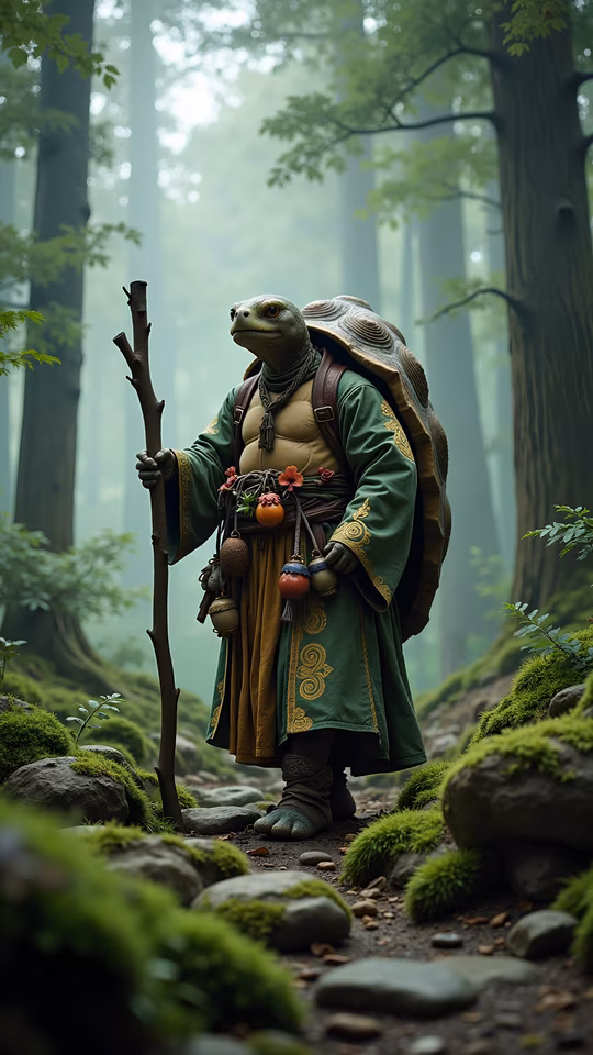 Tortoise Warrior in the Misty Forest