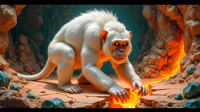 White Monkey in Fiery Cave