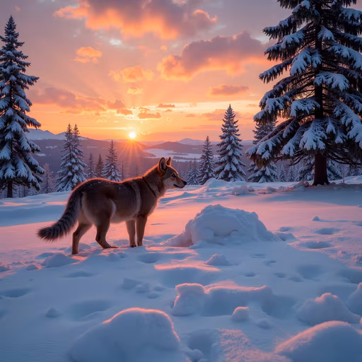 Winter Wolf Sunset