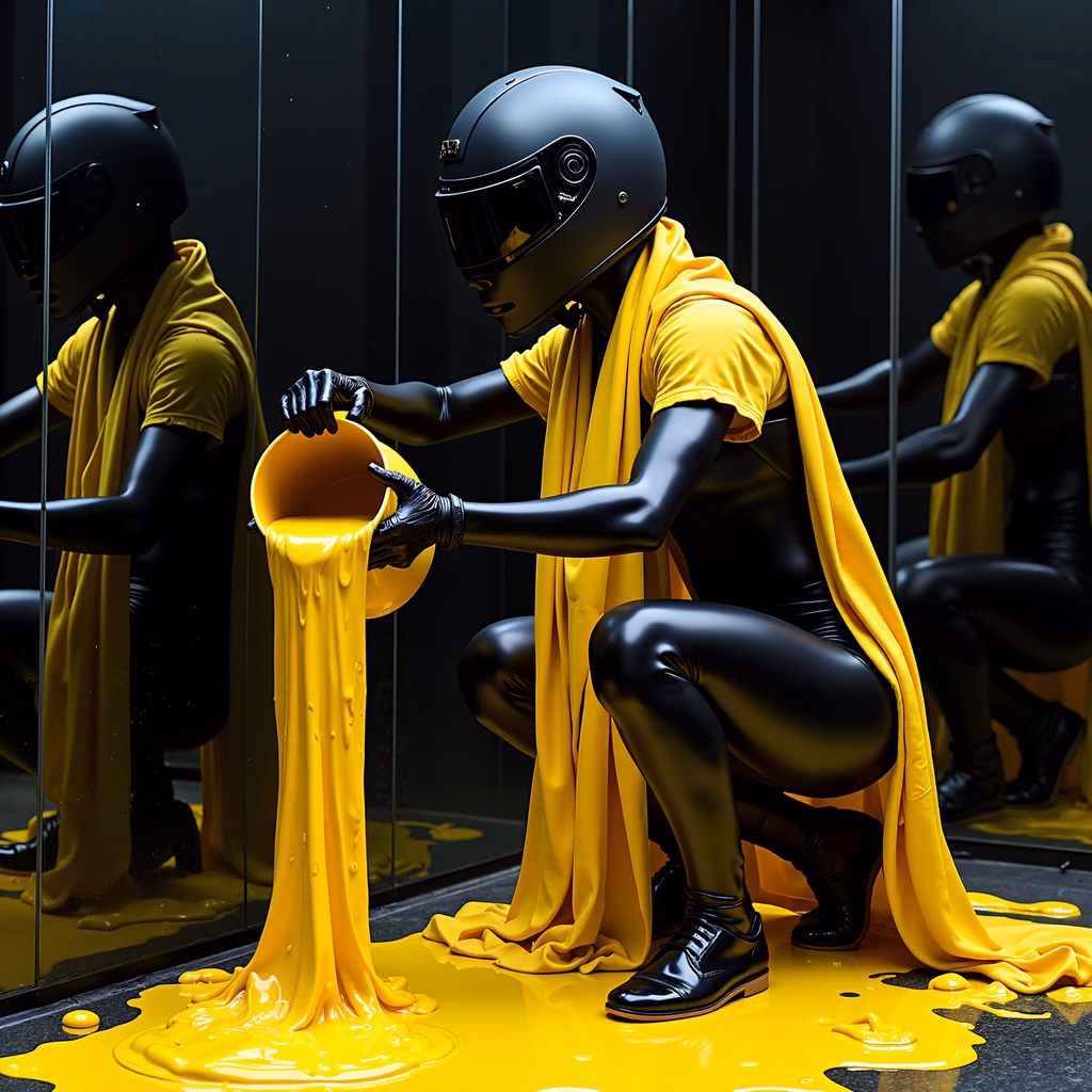 Dynamic illustration of a figure pouring vibrant yellow liquid against a dark backdrop.