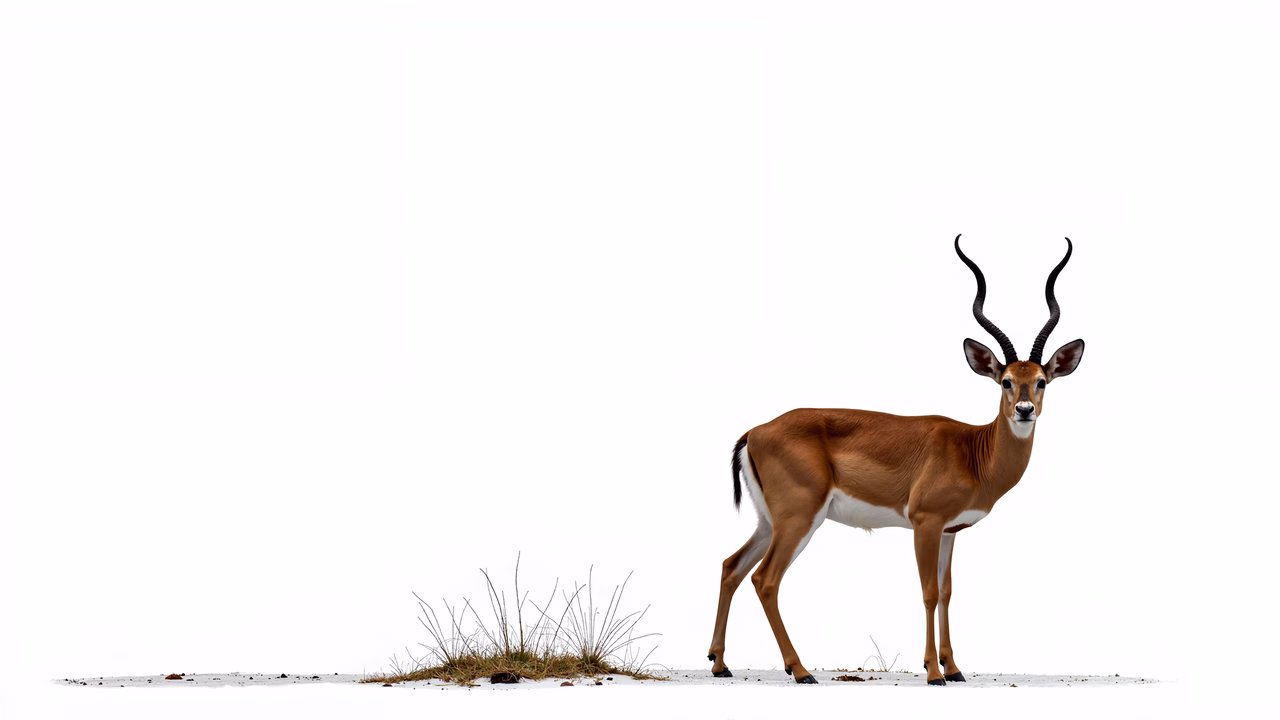 Detailed illustration of an antelope on a snowy plain, minimalist background, tranquil beauty