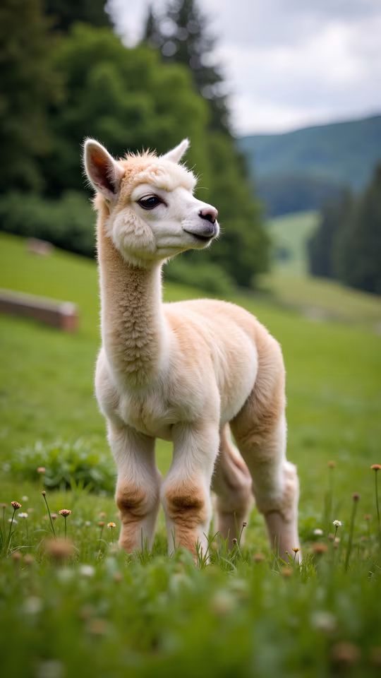 Baby Alpaca in Pastoral Setting