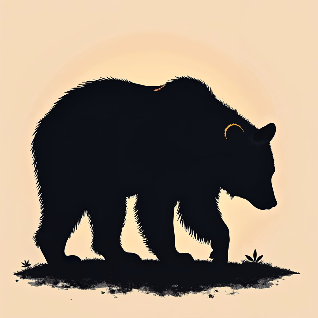 Silhouetted bear against a warm, sunlit background, evoking mystery and serenity.