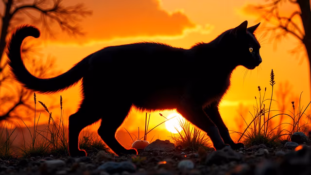 Black Cat Sunset Silhouette