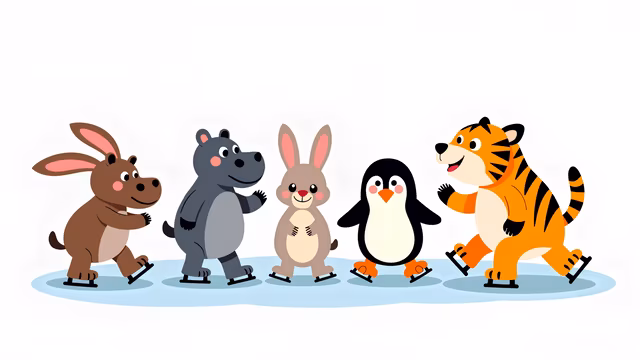 Cartoon Animals Ice Skating