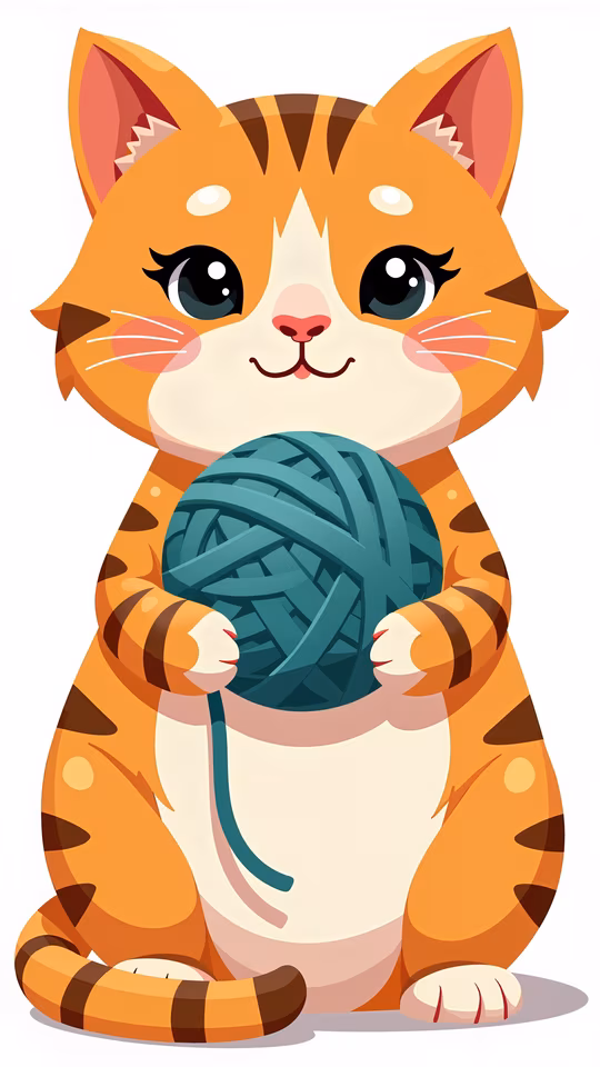 Cartoon Cat Playing with Yarn
