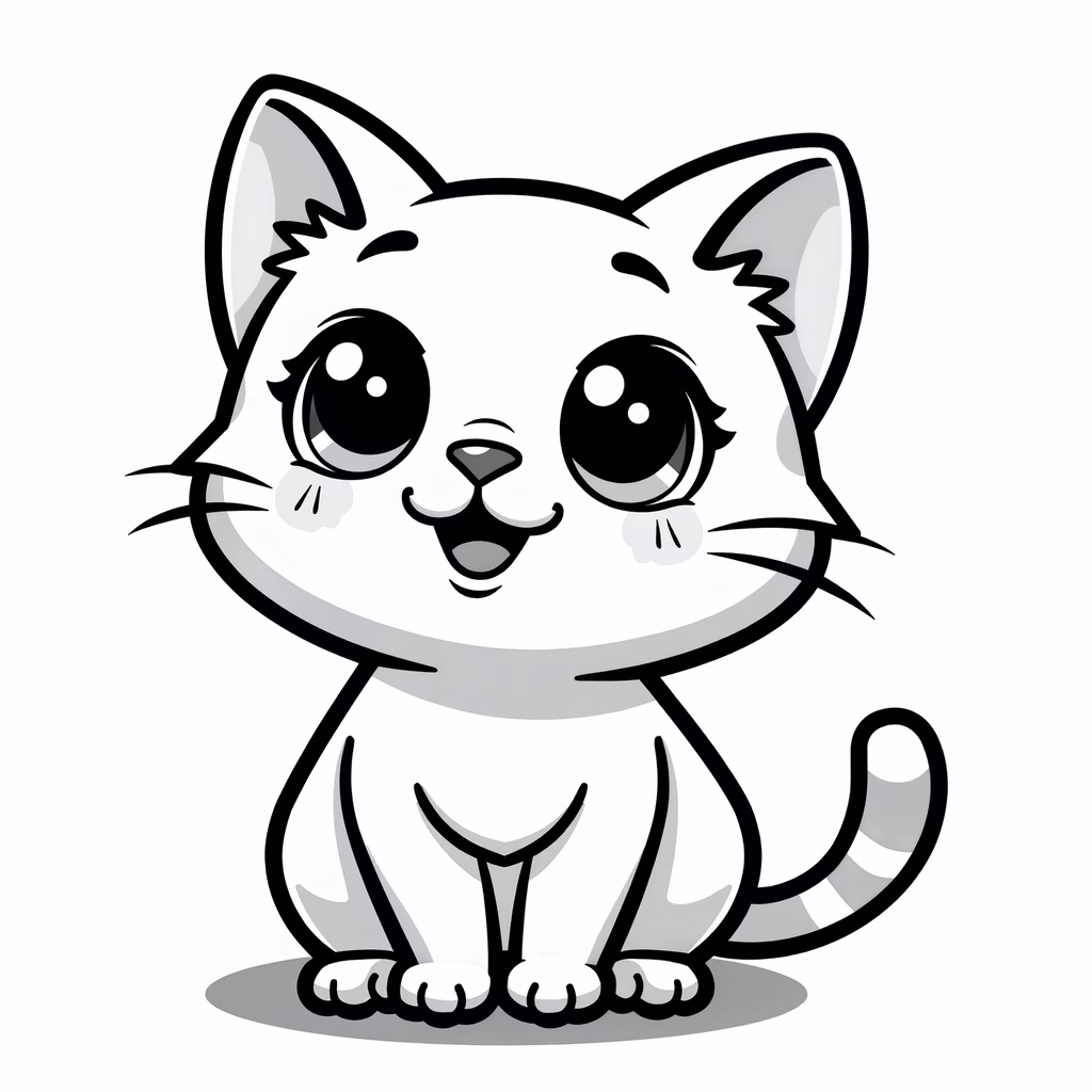 A delightful cartoon cat with big eyes and a friendly expression, perfect for children's art.