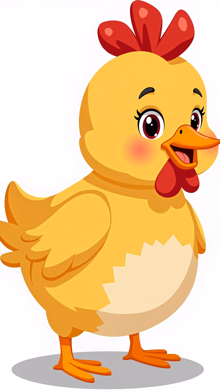 Brightly colored cartoon chicken illustration for children's art.