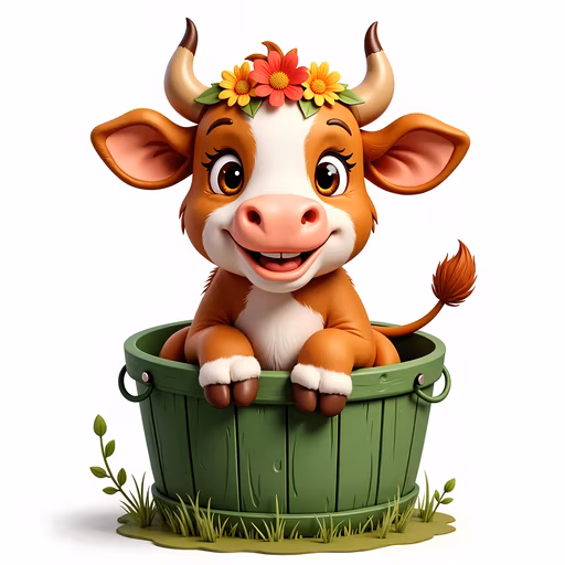 Cartoon Cow in a Basket