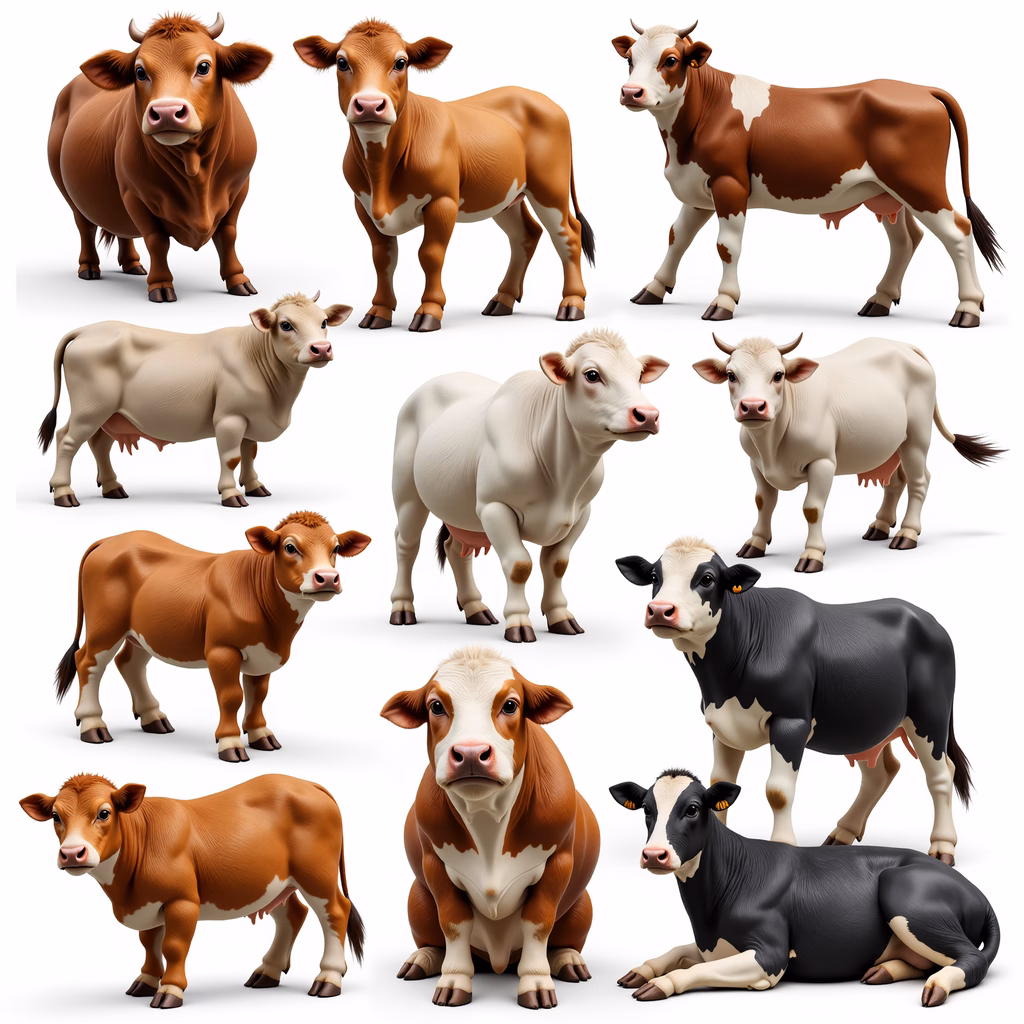 Cartoon cows in a playful and colorful illustration.