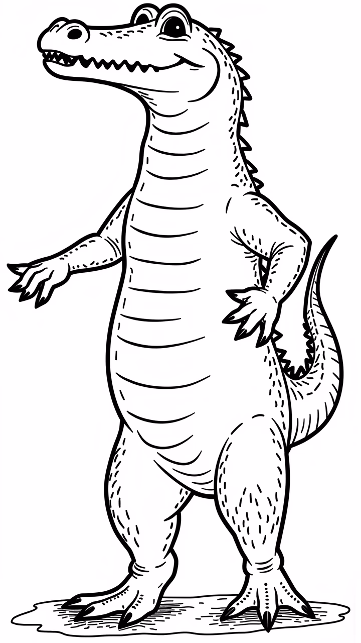 A cute, anthropomorphic crocodile in a simple line art style.