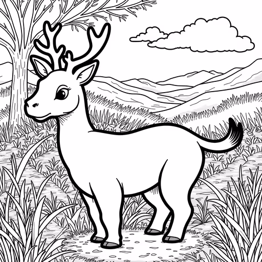 Cartoon Deer in Nature