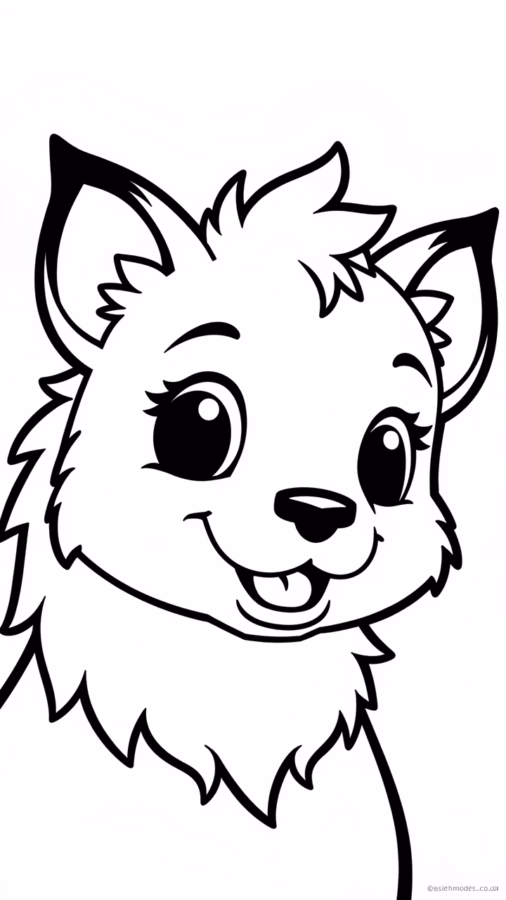 A sweet cartoon dog with big eyes and a cheerful expression.