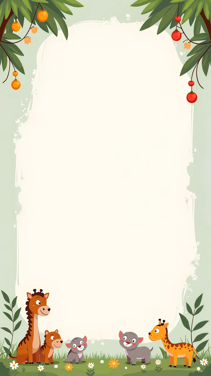 Cute cartoon forest animals in a colorful, playful setting.
