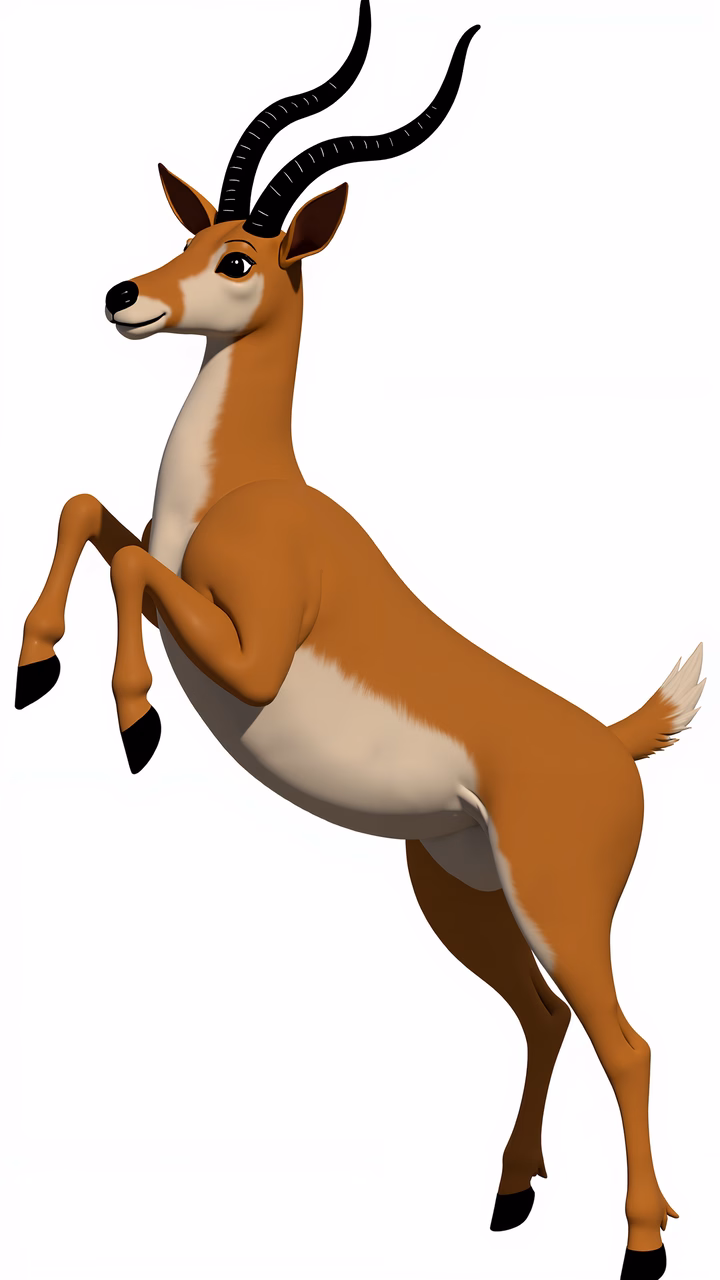 Playful gazelle in mid-jump, detailed illustration.