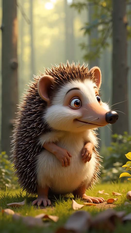 Cartoon Hedgehog in Forest