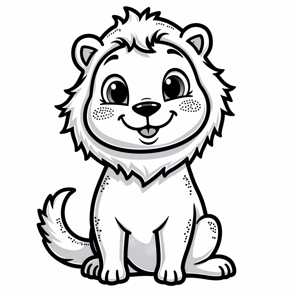 A cute cartoon lion with big eyes and a friendly smile, perfect for kids!